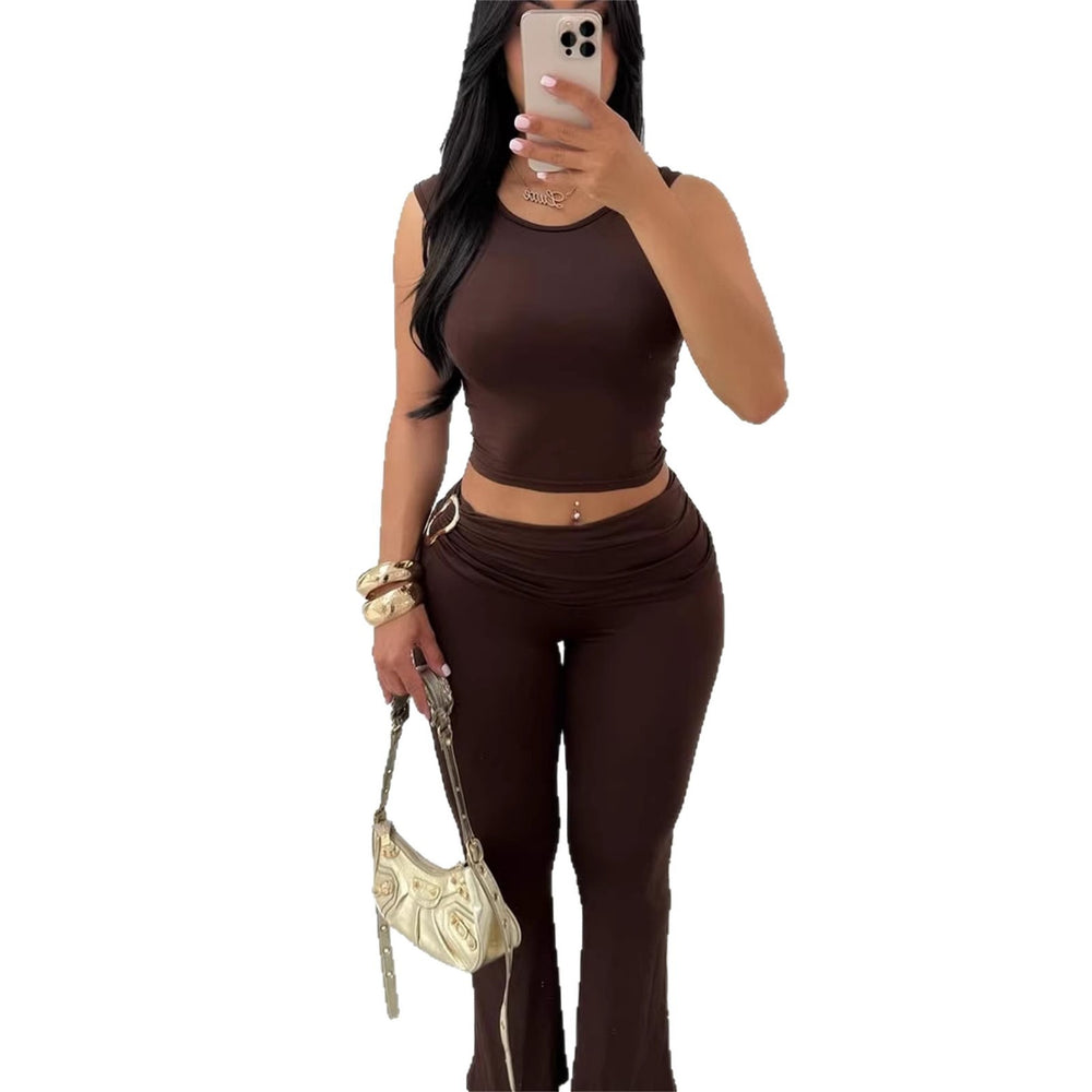 summer new arrivals:  european & american style women's crop top sleeveless bodysuit and bodycon leggings set