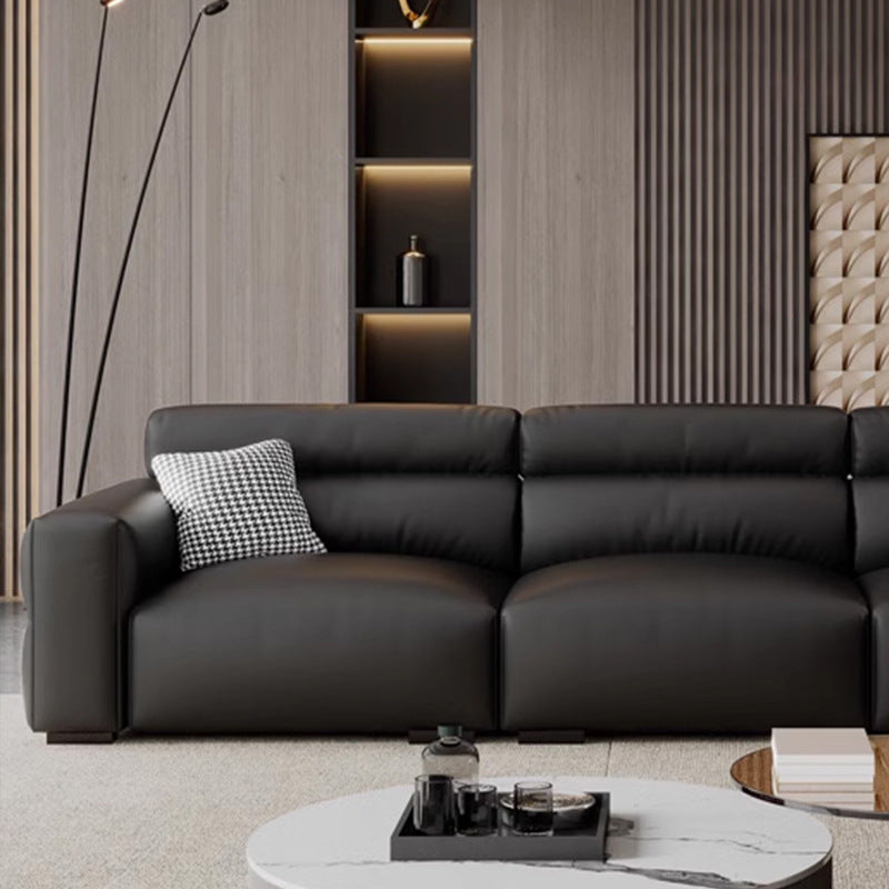 Source factory small black cow genuine leather sofa modern small apartment sofa living room down black leather sofa