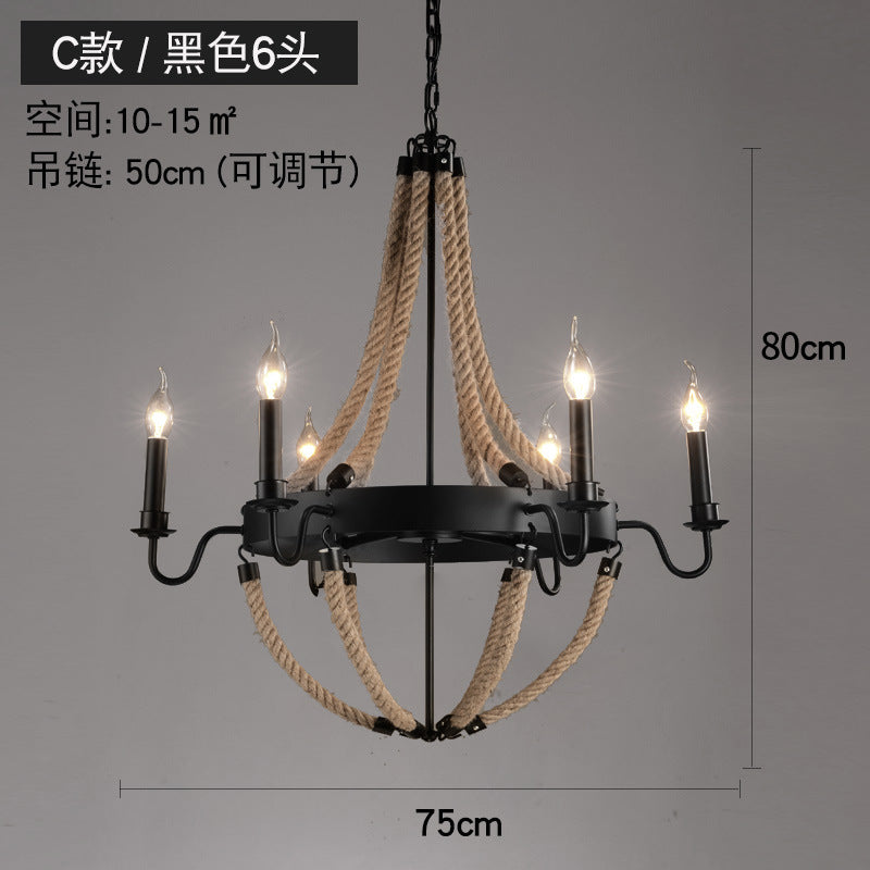 American retro hemp rope chandelier creative hotel lobby B & B restaurant lamp personalized industrial style hotel box lamp