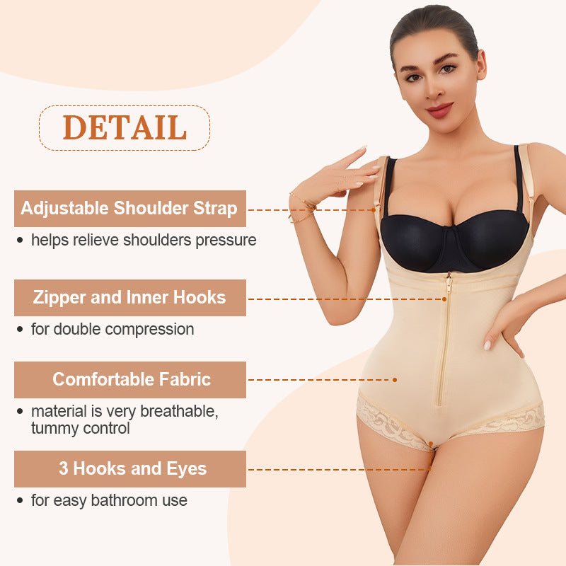shoulder strap zipper triangle jumpsuit body shaping garment shaping lace edge tummy control waist lifting butt body shaping garment for women