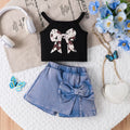 Children's clothingexport cross-border summer sweet cool girl bow printing suspender + pants skirt set