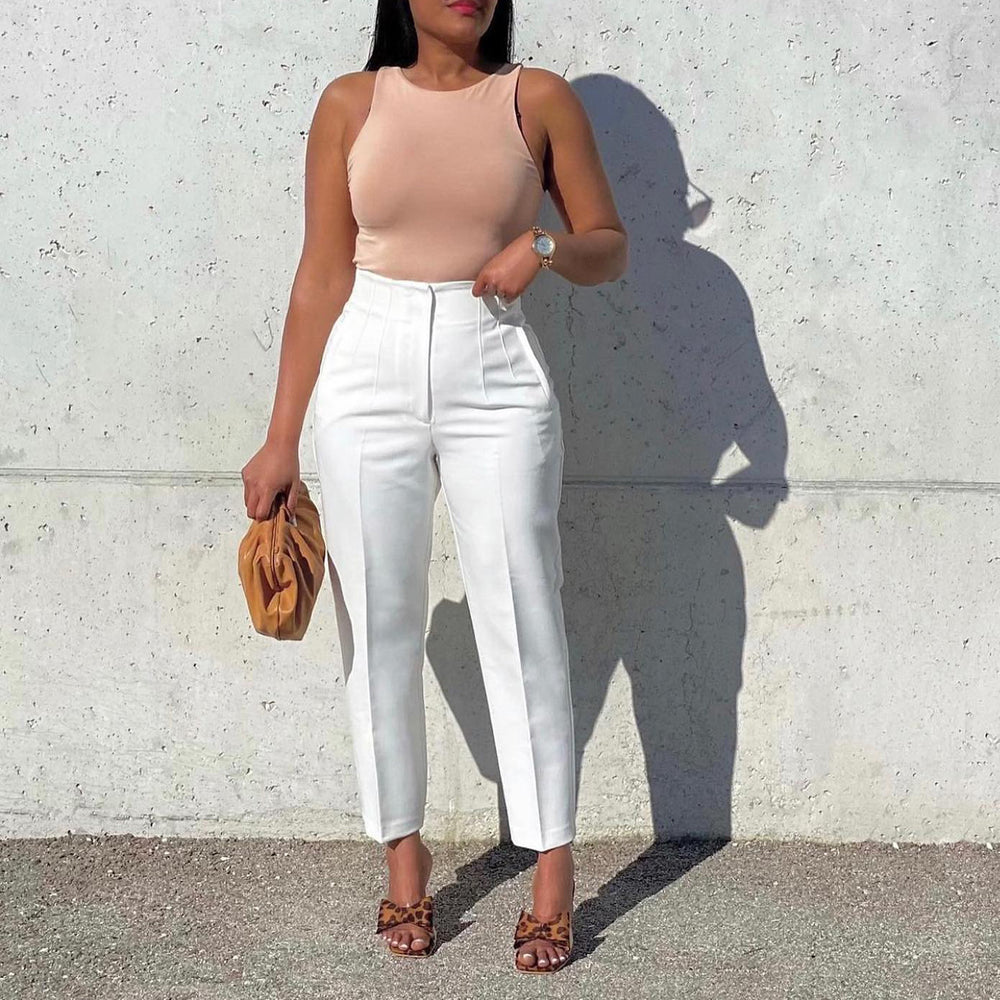 D423 european and american style plus size  fashionable elegant casual slimming high waist trousers solid color african professional pants
