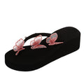 2024 summer new korean style wedge heel slippers women's lace butterfly pearl platform thick sole sandals flip flops