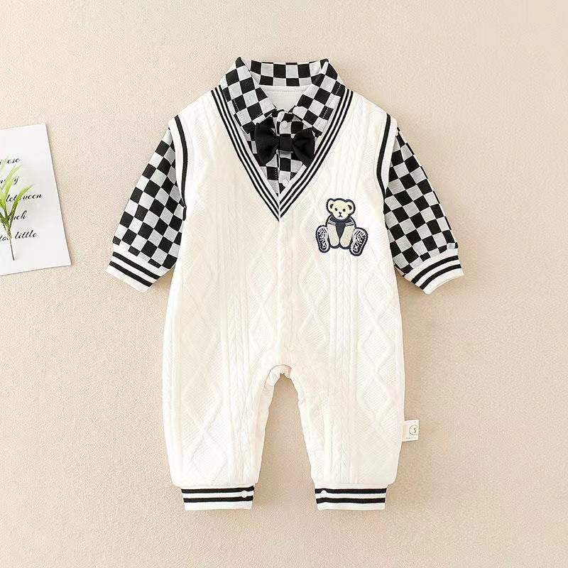 Spring autumgentleman bear fake two-piece double-layer jumpsuit for men and women baby spring & fall clothes handsome outing climbing suit