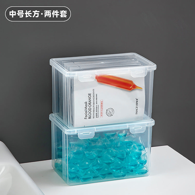 Long plastic washing powder storage box with lid, flip cover storage box, transparent mirror cabinet storage, rectangular storage box.