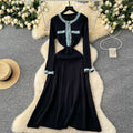 cross-border fashionfall and winternew arrivalfashion round neck denim patchworkknittinglong sleevesdress a-line skirt for women