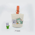 2024 new year of the dragon portable cartoon canvas little green dragon handheld wooden ring bucket bag - perfect for moms on the go (wristlet included)