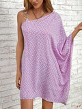 Amazon independent station fashion cross-border new arrival women's fashion bat sleeve asymmetrical looseprintingdress