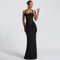 new women's elegant ruched ribbon maxi dress, foreign trade fashion halter neck sexy bodycon dress