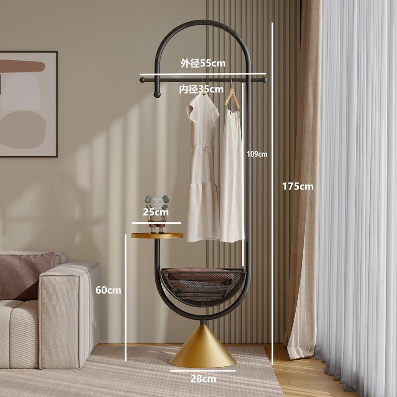 Bedroom clothes hanger with storage basket, small apartment living room multi-functional coat rack, bag rack, entrance floor-standing clothes hanger