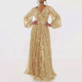 2025 cross-border fashion sequin dress - minimalist v-neck tassel beaded tie-up maxi party dress