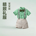 First birthday outfit for baby boys: british gentleman style short-sleeve set - boys' striped shirt and pants set