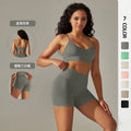 fashion seamless pure color high elastic tight peach back sports intimates yoga clothes three-quarter shortssuit for women