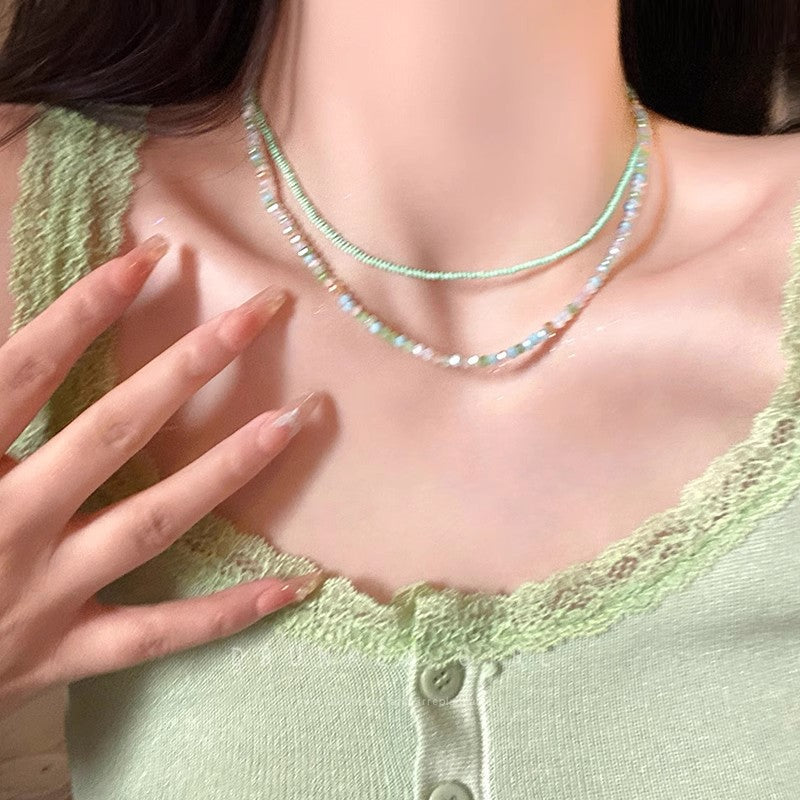 Summer dopamine colorful beaded necklace women's light luxury niche double layered clavicle chain 2025 new neck chain