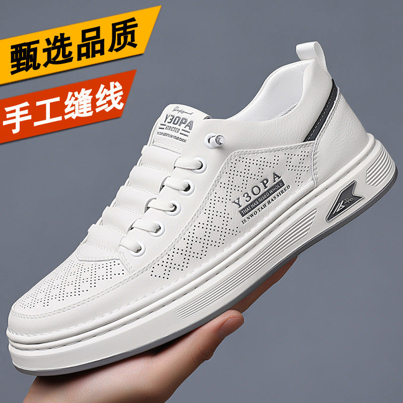 Men's 2026 spring new arrival: breathable hollow-out sneakers, slip-on perforated leather shoes, athletic casual versatile white shoes