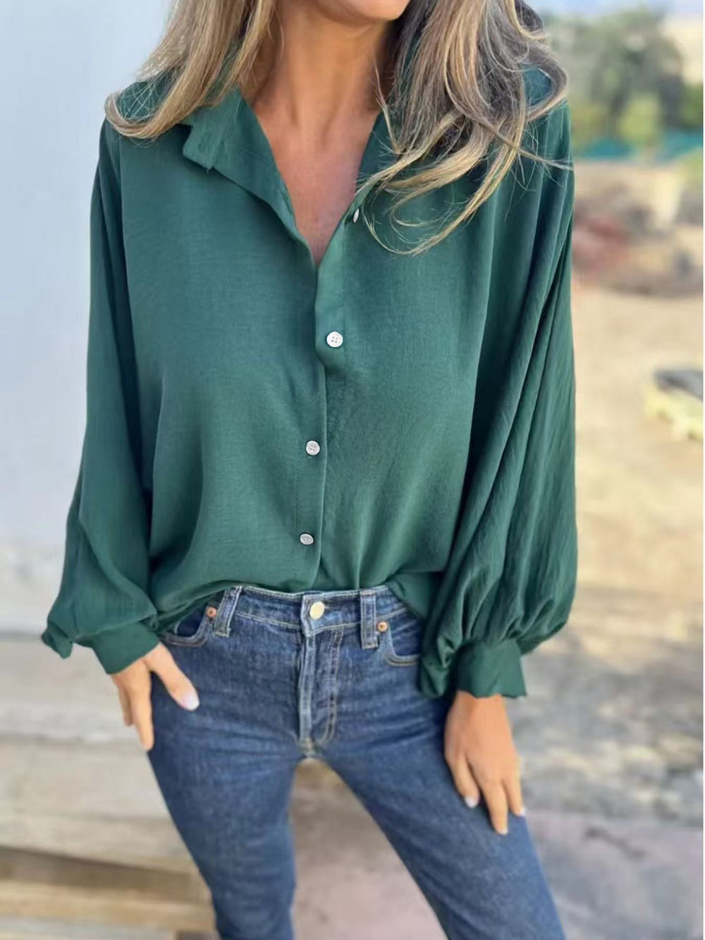 new autumn/winter versatile long-sleeve women's turn-down collar button-down shirt top