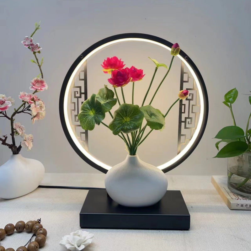 New chinoiserie table lamp bedroom bedside lamp zen ornaments wedding girl lotus creative gift home remote control lotus