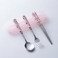 Portable storage cutlery set - cute cow design stainless steel children's dinnerware set: fork, spoon, and chopsticks