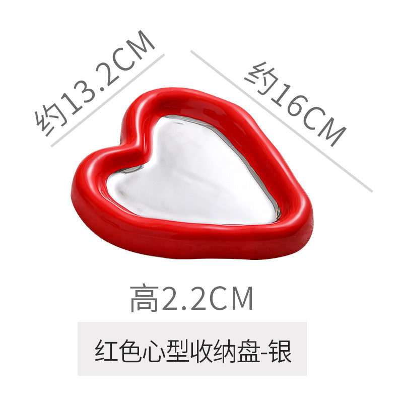 Instagram-worthy photo prop tray, heart-shaped personalized jewelry storage dish, electroplated glossy high-end jewelry display plate