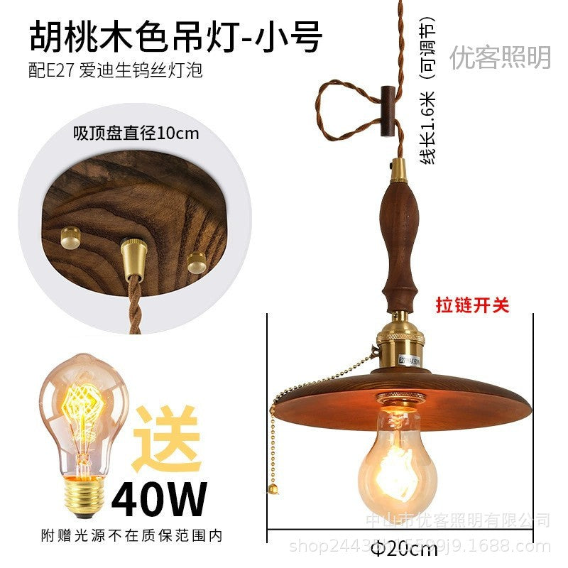 ins Nordic black walnut nostalgic lighting, bedroom bedside lamp, bar brass dining room lamp, wabi sandy chandelier