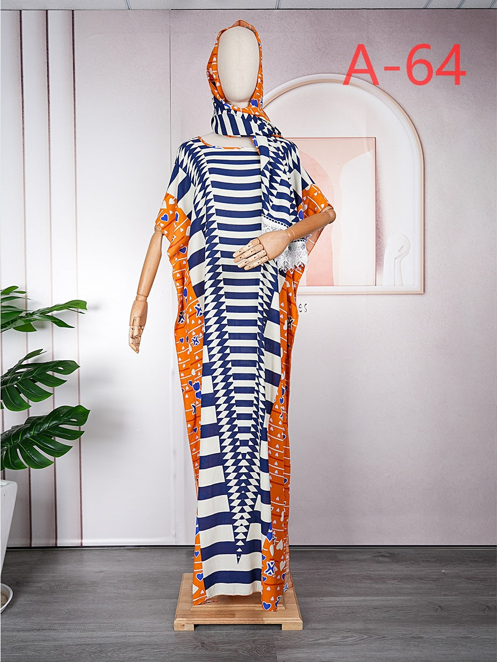 supply  contrast color chiffon dress with headscarf african plus size women's robe