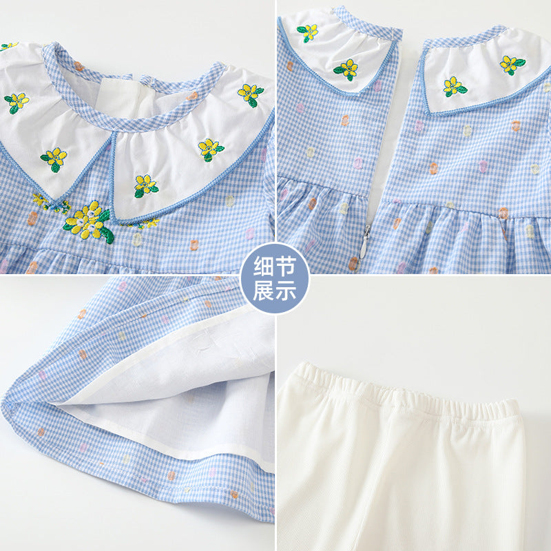 Baby outfit set - new autumn  collection - girls' set - pastoral style - sky blue polka dot floral print - children's clothing