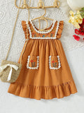 e-commerce vintage lace girl's dress, embroidered lace, small pocket, beach vacation dress, dropshipping available