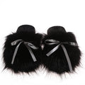 Baotou furry slippers for women outwear2024fall and winternew arrivalbows imitation fox fur fairy style flats cotton slippers