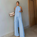 Independent station fashion cross-border  summer fashioncasual asymmetrical sleeveless elegantpure color pants suit women's clothing