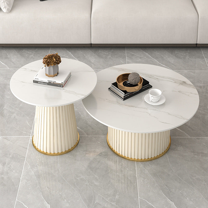 Nordic rock slab living room coffee table set - new light luxury modern small apartment creative trendy round side table