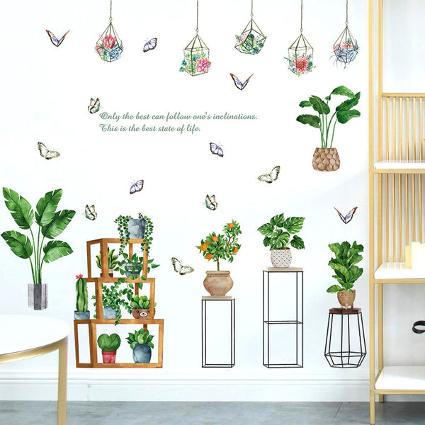 Wholesale of plant wall stickers New potted plant combination bedroom living room removable decorative waterproof wall sticker HT94019