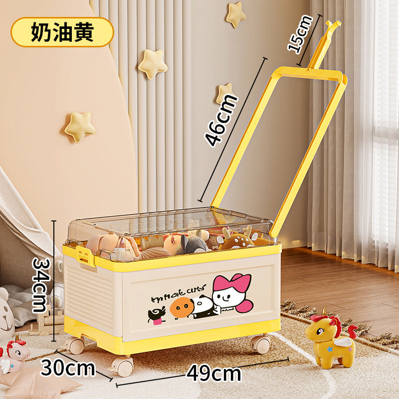 Large capacity children's toy storage box clamshell with pulley snack storage box Lego building block finishing trolley case