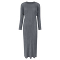Amazon women's  european and american classic pleated long sleeve solid color midi slim fit slit dress