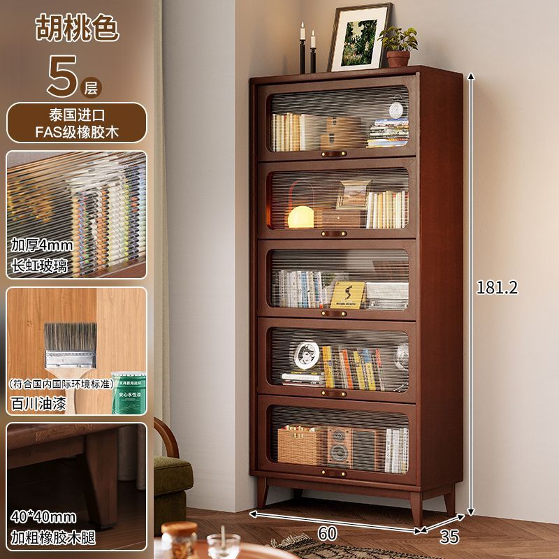 Solid wood bookcase dustproof with glass door bookshelf storage rack floor-standing for home storage cabinet living room bookcase medieval style