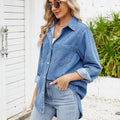 Wishfashion cross-border foreign trade women's clothing new  independent station washed looselong sleeves four-button denim lining