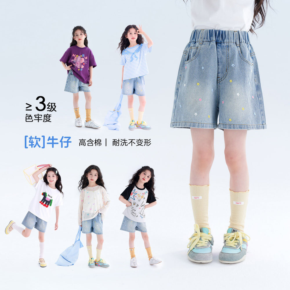 Girls' shorts summer  new stylish children's wear little girl summer pants kids summer denim shorts lightweight