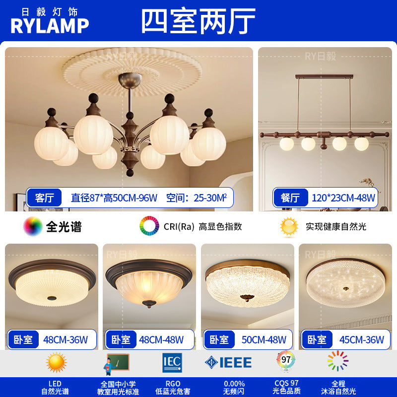 French antique living room chandelier retro high-end solid wood designer bedroom dining room art Zhongshan lighting