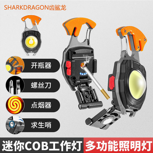 Cross-border new multi-function keychain light Type-C charging with cigarette lighter multi-function household emergency work light