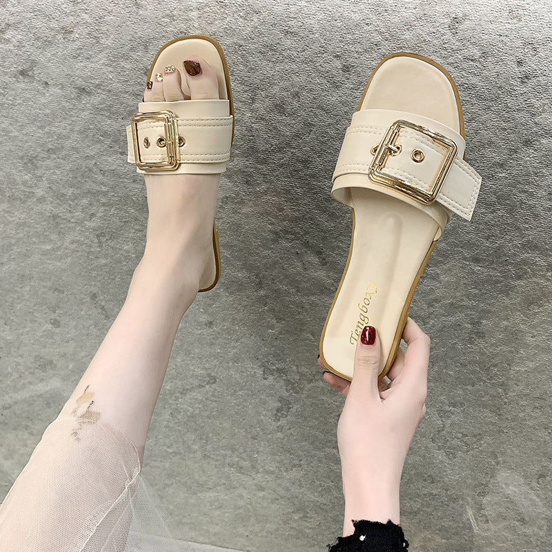 2021 slippers women's summer good buckle one-word drag women's flat sandals fashion casual wear student sandals tide