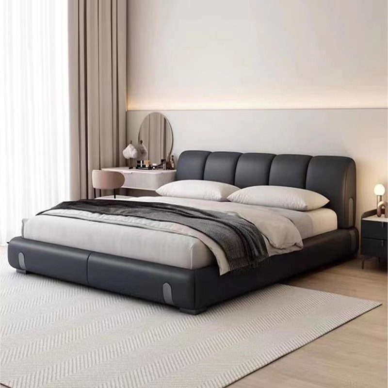 Italian normcore genuine leather bed dune master bedroom double bed modern casual double popular model 1.8m wedding bed leather art