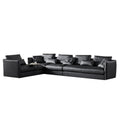 Italian minimalist large apartment villa napa leather sofa black cowhide straight row corner down sofa