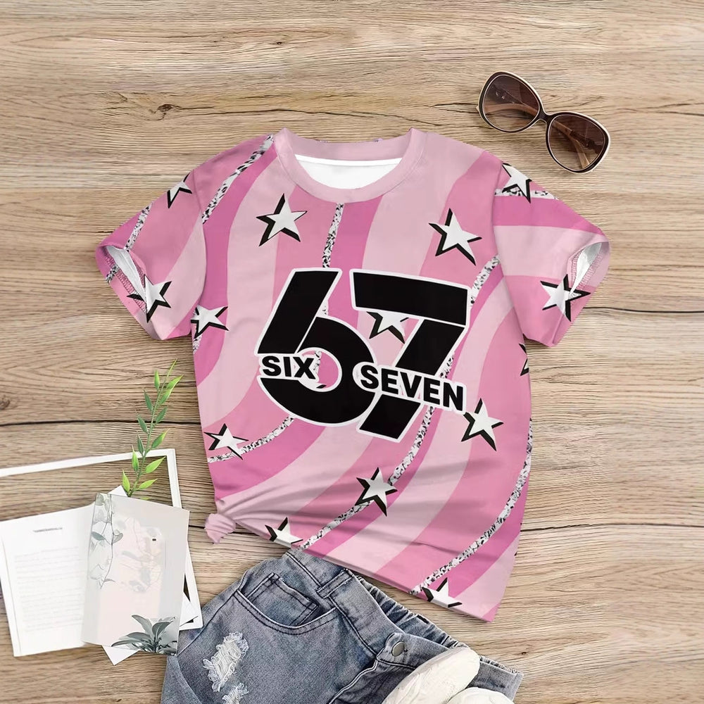 Kids' t-shirt, a cross-border bestseller featuring 67 elements, 3d digital print, summer casual fashion for girls, round neck, short sleeves