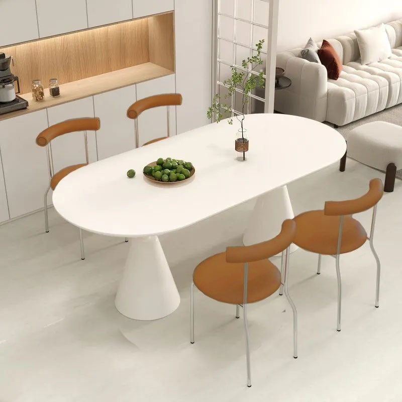 Luxury modern minimalist small apartment home oval dining table french cream style sintered stone dining table and chair set