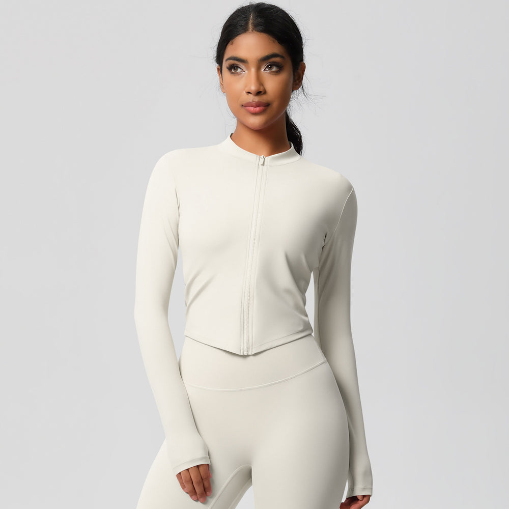 European and american nude feel compression zip-up jacket - quick-dry, breathable yoga top - suitable for casual wear, running, sports, and fitness