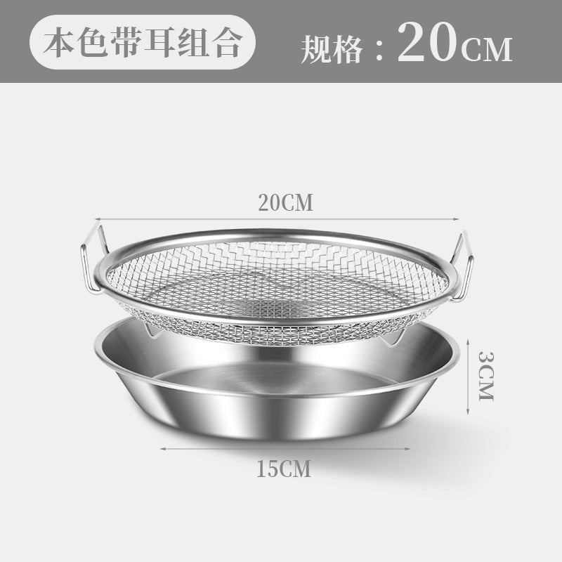 Stainless steel oil filter pan - kitchen oil draining tray for frying, baking, and grilling - includes filter mesh
