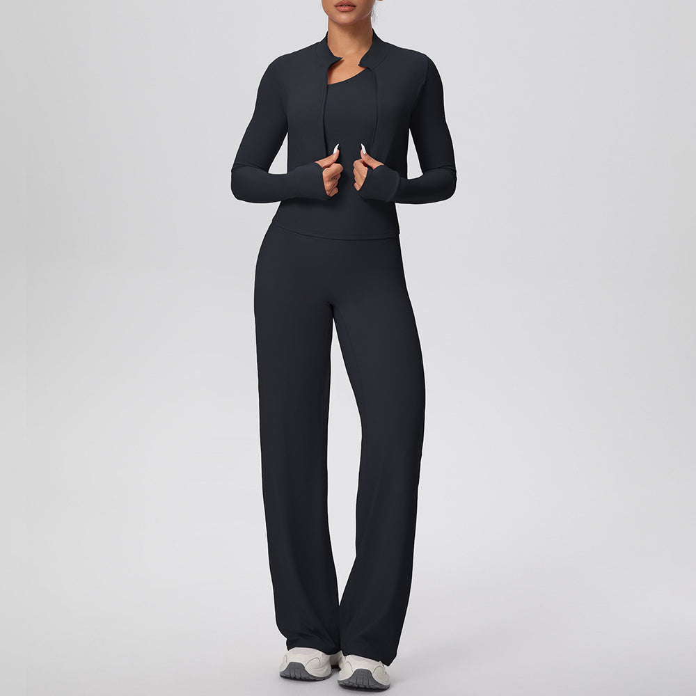 Cloud-feel outdoor casual yoga outfit - three-piece set: one-shoulder open back, high-waisted, butt-lifting, quick-dry running & fitness set