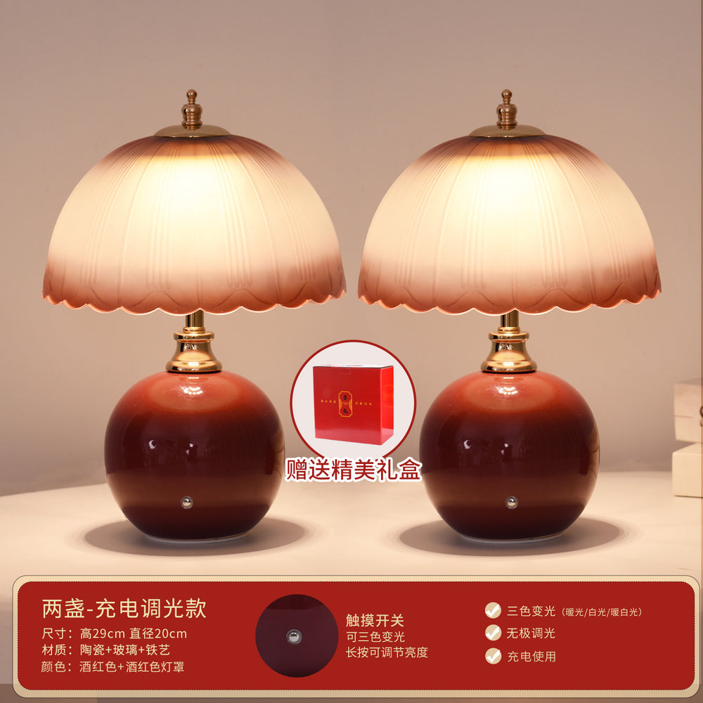 Wedding table lamp, wedding room bedside lamp, burgundy ever-bright lamp, wedding high-end wedding gift, dowry table lamp