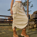 American cross-border foreign trade unique  new arrival drawstring elastic waist workwear skirt casual mid-length skirt trendy women