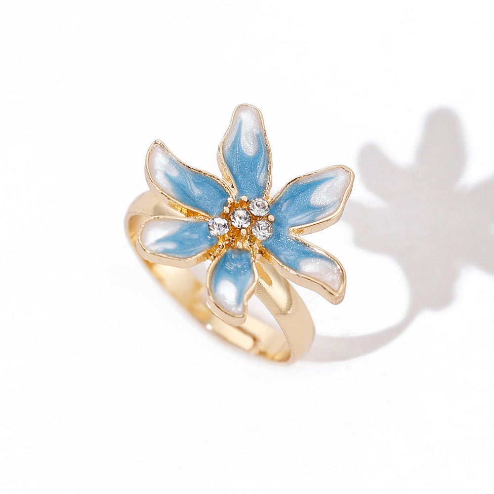 Fashion cross-border ins oil drop flower ring fashioneasiest for matchniche stylesense of design pearlescent opening adjustable hand jewelry