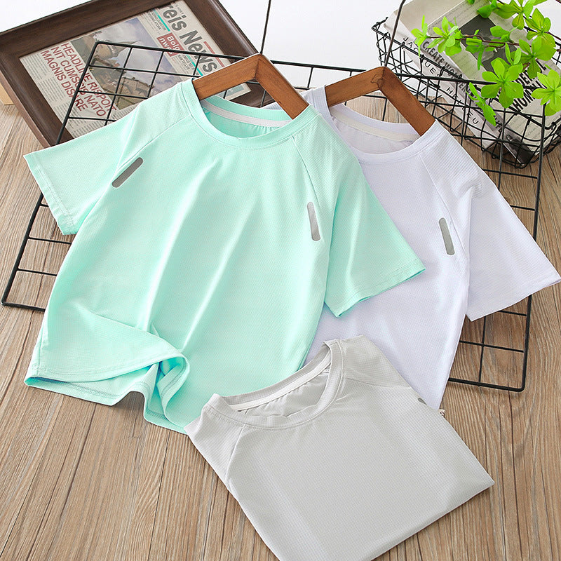 Solid color kids' t-shirt - quick-dry, short-sleeve, breathable, printed, loose-fit summer tee for boys